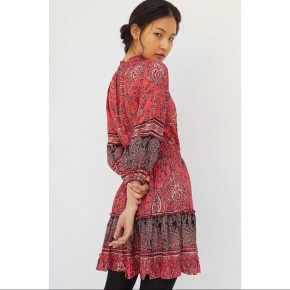 NEW Anthropologie Shoshanna Red Callie Paisley Tiered Ruffle Mini Dress Size 8 - Picture 2 of 3